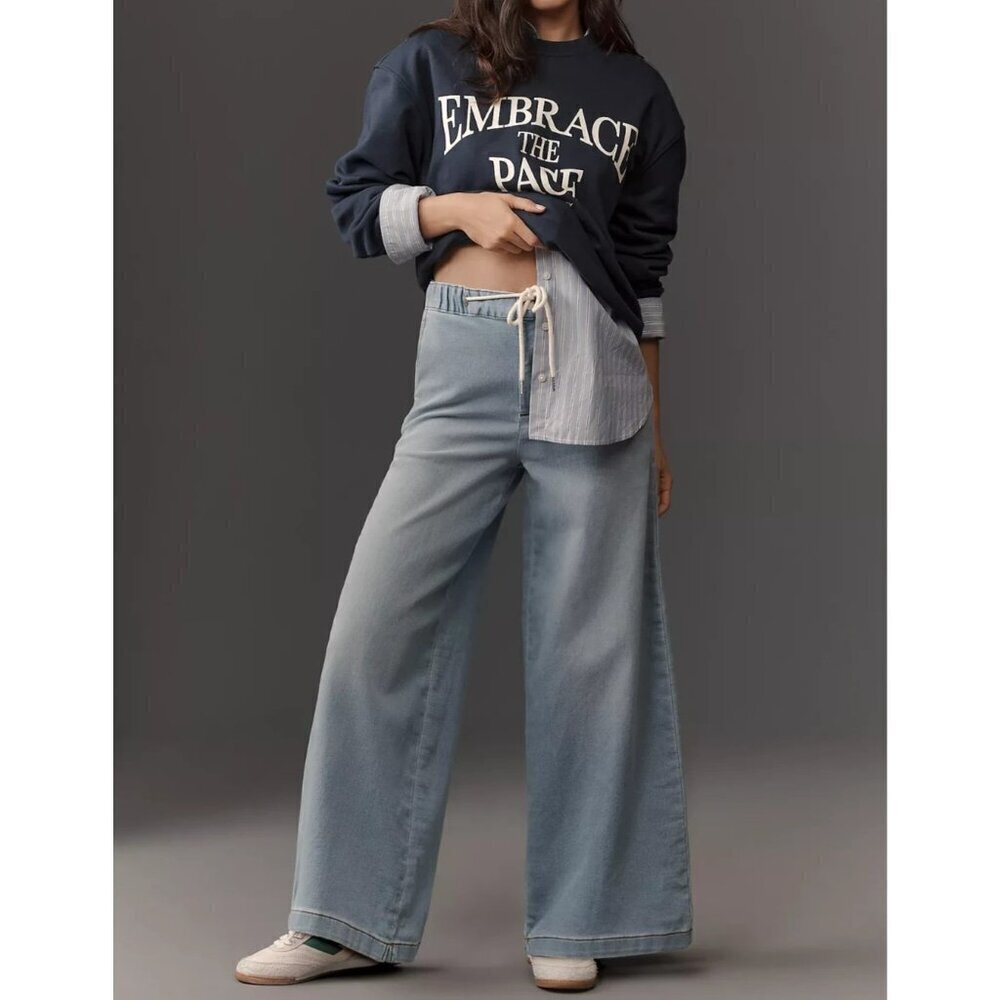 Pilcro Denim-Knit Pull-On High-Rise Wide-Leg JeansDENIM LIGHT LARGE NWT